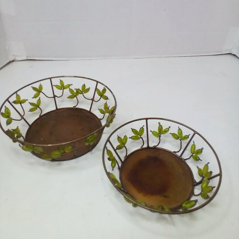 Shastra Decorative Basket Bowls Lot of 2 Vintage Metal Wire Beads India